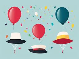 Birthday Party Clipart - Balloons, hats, and confetti for celebrations  minimal design