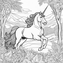 unicorn coloring pages - trailblazing unicorn forging a path through an uncharted jungle, its strength unmatched. 