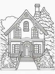 House Coloring Pages - Gingerbread house decorated with candy and icing  simple coloring pages