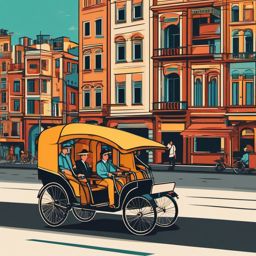 Rickshaw Clipart - A rickshaw pedaled through bustling streets.  color vector clipart, minimal style