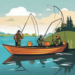 Fishing Clipart,Illustrating a fishing adventure story  simple, 2d flat