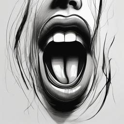 drawing of a mouth singing  minimal rough sketch scribbles,doodles,black and white