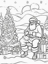 Santa Coloring Pages - Jolly Santa in Various Scenes  minimal black outline printable sheet, coloring page