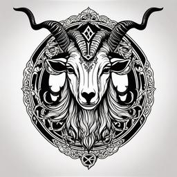 Satan Goat Tattoo - A tattoo featuring a goat design associated with satanic symbolism.  simple color tattoo design,white background