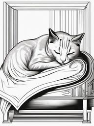 Cat Nap Coloring Pages - Feline Sleeping Peacefully on a Cushion  minimal black outline printable sheet, coloring page