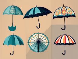 Umbrella clipart - fancy umbrella with decorative patterns  color,minimalist,vector clipart