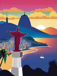 Rio de Janeiro clipart - Christ the Redeemer and Copacabana Beach,  color clipart, vector art