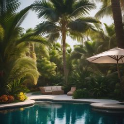 Tropical Backyard Oasis - Tropical backyard oasis with a swimming pool and lush palm trees. realistic, professional photography, bokeh, natural lighting, canon lens, shot on dslr 64 megapixels sharp focus