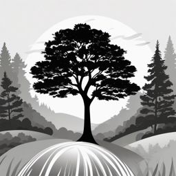 Tree Black White Clipart,Illustrating a serene forest scene with tree black white clipart  simple, 2d flat