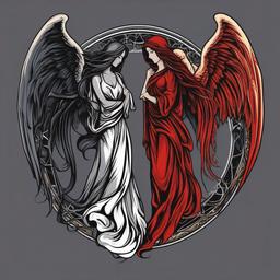 Angel and Grim Reaper Tattoo-Exploring the contrast of life and death with an angel and grim reaper tattoo, symbolizing the eternal cycle and cosmic balance.  simple vector color tattoo