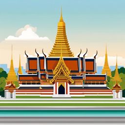 Bangkok clipart - Wat Phra Kaew and Grand Palace in Thailand, ,color clipart vector style