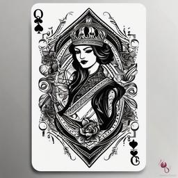 Queen of Spade Tattoos-Creative and stylish tattoos featuring the Queen of Spades card, capturing unique design elements.  simple color tattoo,white background