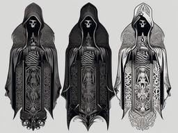 Grim Reaper Tattoo Patterns-Eerie and symbolic tattoo featuring the Grim Reaper, representing death and the afterlife with intricate patterns.  simple color vector tattoo