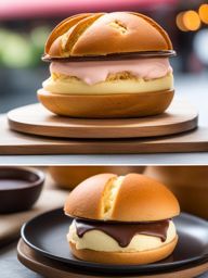 chinatown ice cream sandwich, ice cream served in a sweet bread bun (popular in southeast asia). 