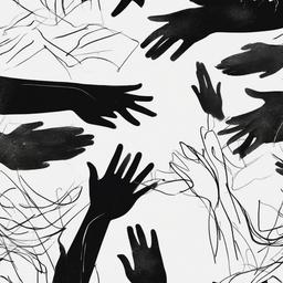 drawing of hands reaching out  minimal rough scribbles,doodles,black and white