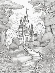 House Coloring Pages - Enchanted castle surrounded by magical creatures  simple coloring pages