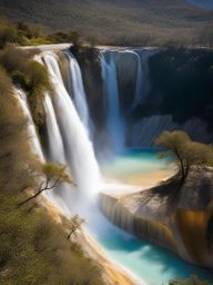 hierve el agua - imagine a tranquil night at hierve el agua, natural rock formations that resemble cascading waterfalls, with serene pools reflecting starry skies. 