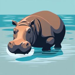 Hippopotamus Clip Art - A massive hippopotamus in the water,  color vector clipart, minimal style