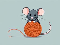 Mouse clipart - mouse playing with a ball of yarn  color,minimalist,vector clipart