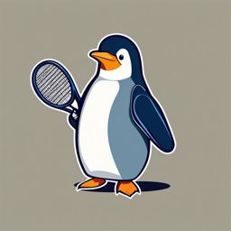 Penguin Tennis Player Sticker - A penguin with a tennis racket, ready for a match. ,vector color sticker art,minimal