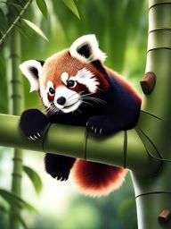 red panda cub climbing trees in a lush bamboo forest 8k ultrarealistic cinematic 