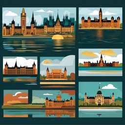 Ottawa clipart - Parliament Hill and Ottawa River, ,color clipart vector style