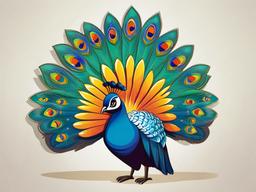 Peafowl Cartoon - Cartoon of peafowl with colorful tail spread  