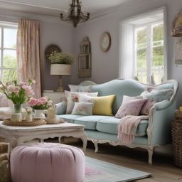 Shabby Chic Delight - Embrace the shabby chic style with distressed furniture and pastels. , living room decor ideas, multicoloured, photo realistic, hyper detail, high resolution,