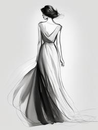 drawing of a woman in a flowing dress  minimal rough sketch scribbles,doodles,black and white