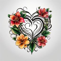 Flower with heart tattoo, Flower and a heart entwined, signifying the unity of love and nature. , tattoo color art, clean white background