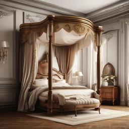 Bed clipart - elegant four-poster bed in a vintage room  