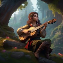Elysia Moonshadow, a gentle halfling bard with a talent for storytelling detailed matte painting, deep color, fantastical, intricate detail, splash screen, complementary colors, fantasy concept art, 8k resolution trending on artstation unreal engine 5
