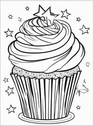 Cupcake Coloring Pages - Cupcake with glittery stars and moons  simple coloring pages