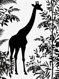 Giraffe Clipart - Giraffe reaching for leaves in the tall treetops , minimal, 2d