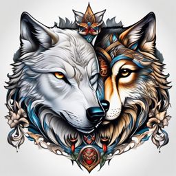 Wolf and Owl Tattoo,union of the owl and the strength of the wolf, tribute to intellect and courage. , color tattoo design, white clean background