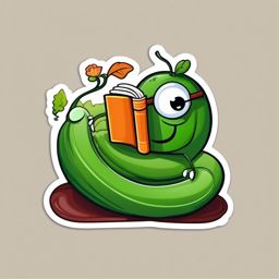 Bookworm Sticker - Happy worm reading a tiny book, ,vector color sticker art,minimal