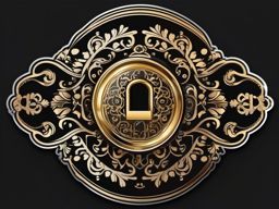 Lock and Key Sticker - Intricate lock and key design, ,vector color sticker art,minimal