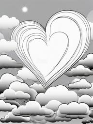 Heart in Clouds Coloring Pages - Hearts Floating in a Cloudy Sky  minimal black outline printable sheet, coloring page