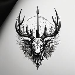 archery hunting tattoo  simple color tattoo,minimal,white background