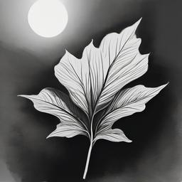 drawing of a leaf under the moonlight  minimal rough sketch scribbles,doodles,black and white