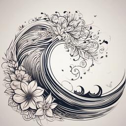 Wave and Flower Tattoo - Blends wave motifs with floral elements, creating a harmonious and nature-inspired design.  simple tattoo design