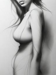 pencil sketch of woman body  minimal rough sketch scribbles,doodles,black and white