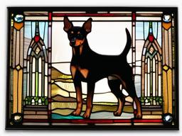 Stained Glass Miniature Pinscher - Miniature pinscher with alert stance  