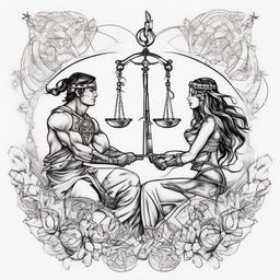 Libra man and Sagittarius woman  ,tattoo design, white background