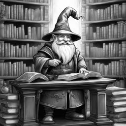 gnome wizard with a library of spells - sketch a gnome wizard surrounded by a vast library of magical tomes and scrolls. 