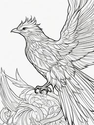 Phoenix Coloring Pages - Fiery Bird Reborn from Ashes  minimal black outline printable sheet, coloring page