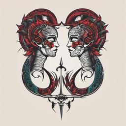 gemini and scorpio combined tattoos  simple vector color tattoo