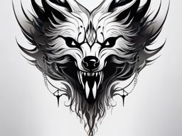 Wolf Skull Tattoo,haunting amalgamation of a wolf and a skull, eerie reflection of life and death. , tattoo design, white clean background