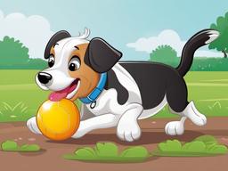 Dog Cartoon - Cartoon of dog playing with a ball  