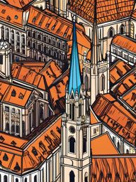 Vienna clipart - St. Stephen's Cathedral and Vienna cityscape,  color vector clipart